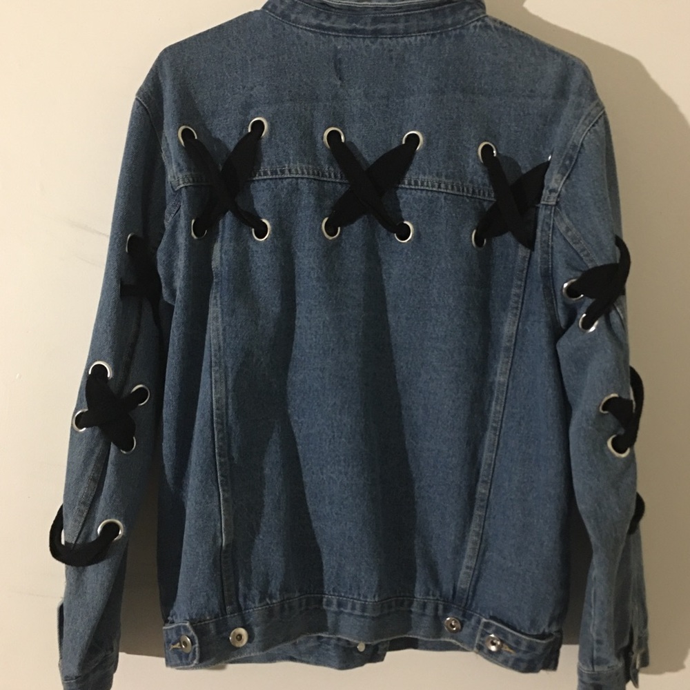 Oversized Women’s Denim Jacket w/ black lace - Picture 2 of 8